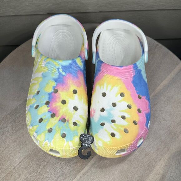 Crocs Classic Mens Size 13 Clogs Pastel Spray Rainbow Tie Dye Slip On Shoes New - Picture 2 of 11